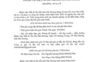 THƯ MỜI BÁO GIÁ NHÂN MẮT