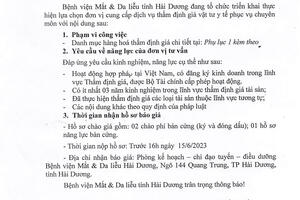 THƯ MỜI BÁO GIÁ THẨM ĐỊNH GIÁ