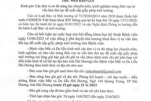 THƯ MỜI BÁO GIÁ TƯ VẤN LÀM THỦ TỤC ĐỀ XUẤT CẤP GIẤY PHÉP MÔI TRƯỜNG