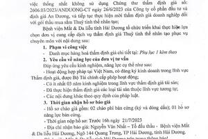 THƯ MỜI BÁO GIÁ THẨM ĐỊNH THUỶ TINH THỂ NHÂN TẠO