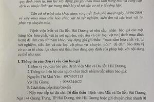 THƯ MỜI CHÀO GIÁ CÁC MẶT HÀNG HOÁ CHẤT VẬT TƯ XÉT NGHIỆM, SIÊU ÂM VÀ CÁC LOẠI VẬT TƯ PHỤC VỤ CHUYÊN MÔN