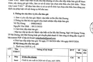THƯ MỜI CHÀO GIÁ TRANG THIẾT BỊ Y TẾ