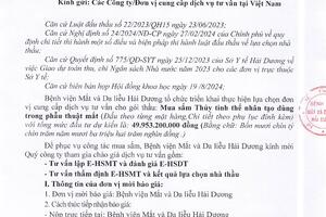 THƯ MỜI BÁO GIÁ (TƯ VẤN LẬP E-HSMT VÀ ĐÁNH GIÁ E-HSDT; TƯ VẤN THẨM ĐỊNH E-HSMT VÀ KẾT QUẢ LỰA CHỌN NHÀ THẦU)