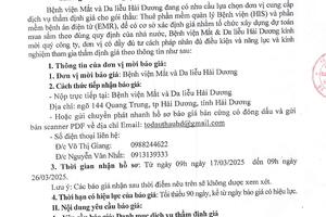 THƯ MỜI BÁO GIÁ THẨM ĐỊNH GIÁ