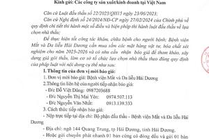 THƯ MỜI CHÀO GIÁ CÁC MẶT HÀNG VẬT TƯ, HOÁ CHẤT XÉT NGHIỆM, VÀ CÁC LOẠI VẬT TƯ Y TẾ PHỤC VỤ CÔNG TÁC CHUYÊN MÔN