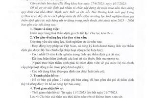 THƯ MỜI BÁO GIÁ DỊCH VỤ THẨM ĐỊNH GIÁ