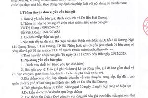 THƯ MỜI CHÀO GIÁ THIẾT BỊ