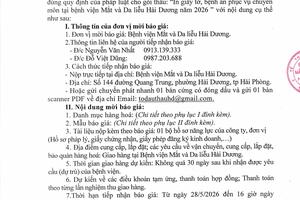 THƯ MỜI BÁO GIÁ IN GIẤY TỜ, BỆNH ÁN NĂM 2026